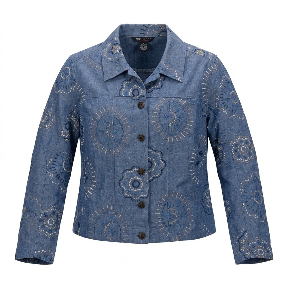 Vintage‎ 90s Carole Little Blue Embroidered 100% Linen Jacket 1X Plus NWOT Boho